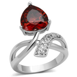 3W323 - Rhodium Brass Ring with AAA Grade CZ  in Garnet