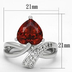 3W323 - Rhodium Brass Ring with AAA Grade CZ  in Garnet