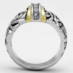 3W327 - Reverse Two-Tone Brass Ring with Top Grade Crystal  in Clear