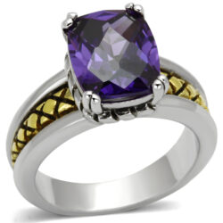 3W331 - Reverse Two-Tone Brass Ring with AAA Grade CZ  in Amethyst