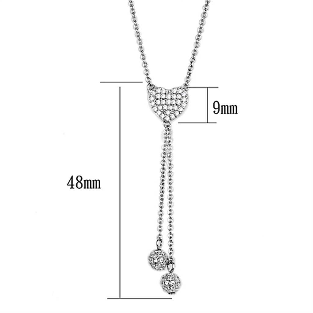 3W428 - Rhodium Brass Necklace with AAA Grade CZ  in Clear