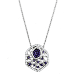 3W438 - Rhodium + Ruthenium Brass Necklace with AAA Grade CZ  in Amethyst