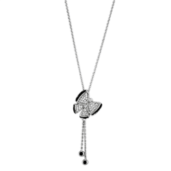 3W441 - Rhodium + Ruthenium Brass Necklace with AAA Grade CZ  in Black Diamond