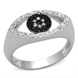 3W470 - Rhodium + Ruthenium Brass Ring with AAA Grade CZ  in Black Diamond