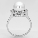 3W477 - Rhodium Brass Ring with Synthetic Pearl in White