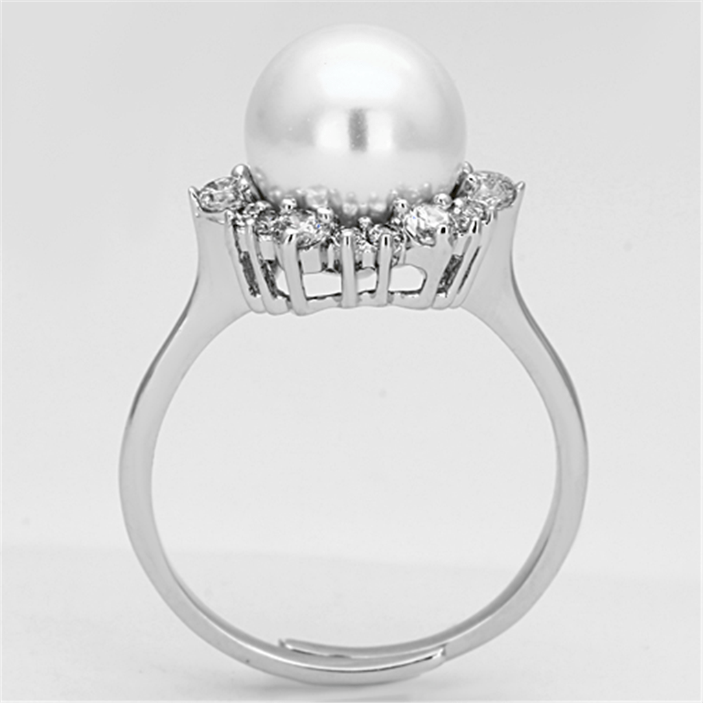 3W477 - Rhodium Brass Ring with Synthetic Pearl in White