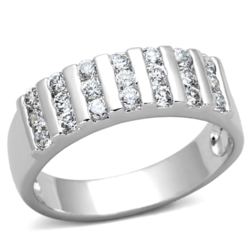 3W488 - Rhodium Brass Ring with AAA Grade CZ  in Clear