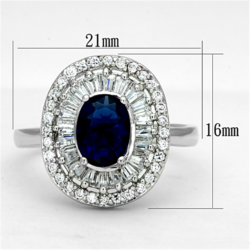 3W495 - Rhodium Brass Ring with Synthetic Synthetic Glass in Sapphire