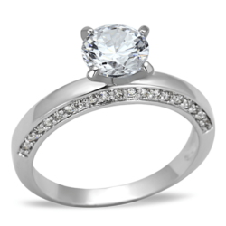 3W504 - Rhodium Brass Ring with AAA Grade CZ  in Clear