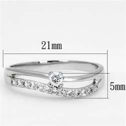 3W505 - Rhodium Brass Ring with AAA Grade CZ  in Clear