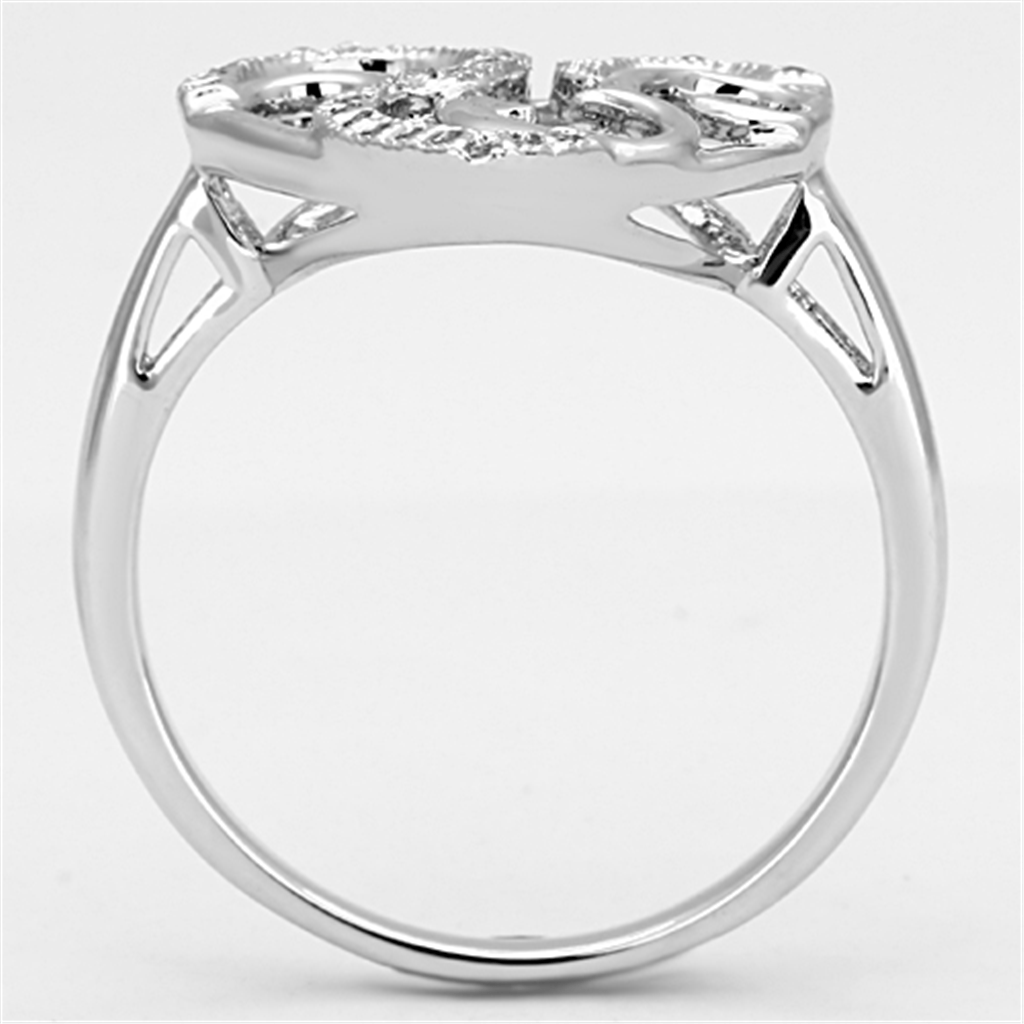 3W524 - Rhodium Brass Ring with AAA Grade CZ  in Clear