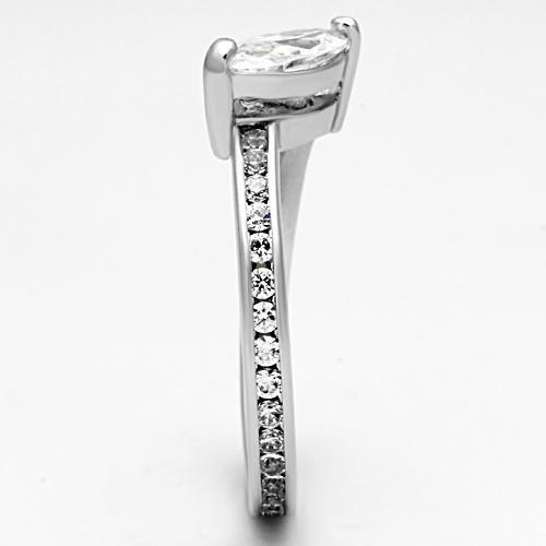 3W528 - Rhodium Brass Ring with AAA Grade CZ  in Clear