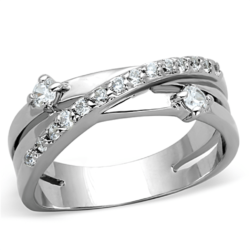 3W565 - Rhodium Brass Ring with AAA Grade CZ  in Clear