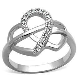 3W569 - Rhodium Brass Ring with AAA Grade CZ  in Clear