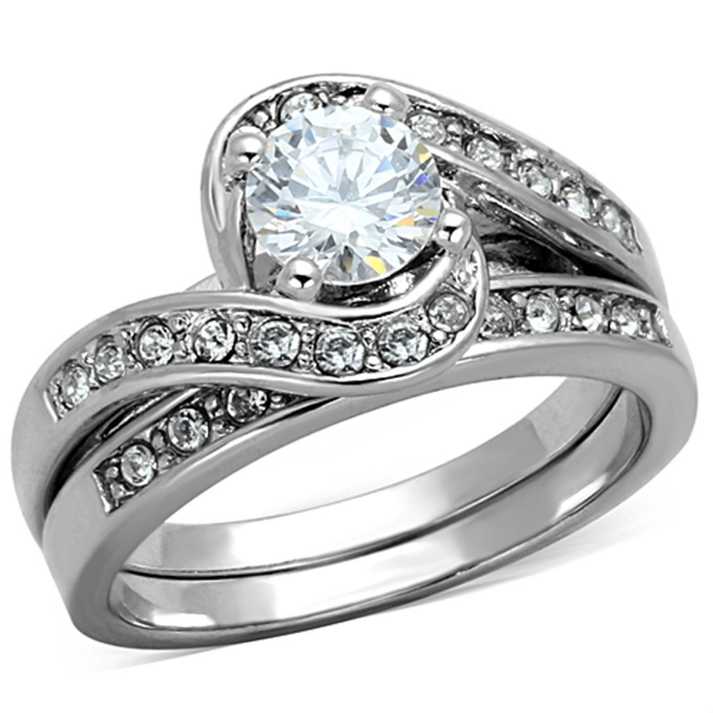 3W575 - Rhodium Brass Ring with AAA Grade CZ  in Clear