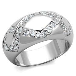 3W582 - Rhodium Brass Ring with AAA Grade CZ  in Clear