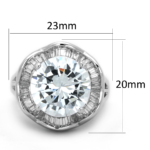 3W589 - Rhodium Brass Ring with AAA Grade CZ  in Clear