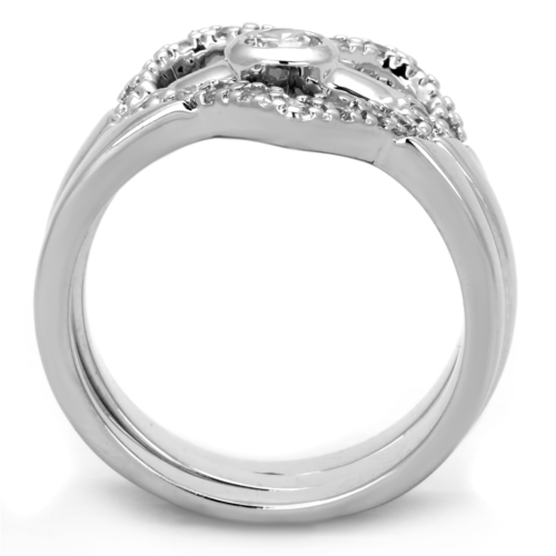 3W591 - Rhodium Brass Ring with AAA Grade CZ  in Clear