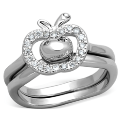 3W594 - Rhodium Brass Ring with AAA Grade CZ  in Clear