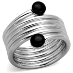 3W602 - Rhodium Brass Ring with Synthetic Onyx in Jet