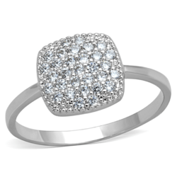 3W728 - Rhodium Brass Ring with AAA Grade CZ  in Clear