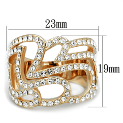 3W733 - Rose Gold Brass Ring with Top Grade Crystal  in Clear