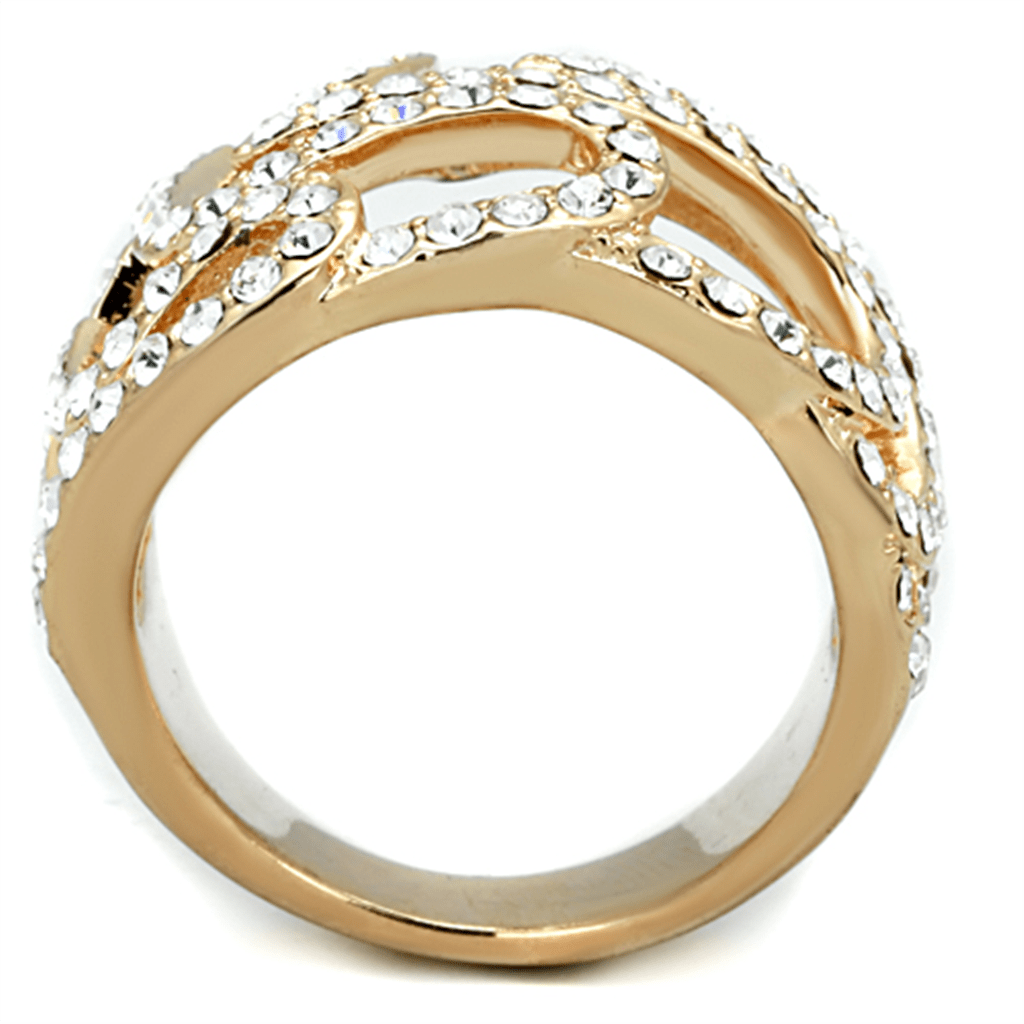 3W733 - Rose Gold Brass Ring with Top Grade Crystal  in Clear