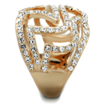 3W733 - Rose Gold Brass Ring with Top Grade Crystal  in Clear