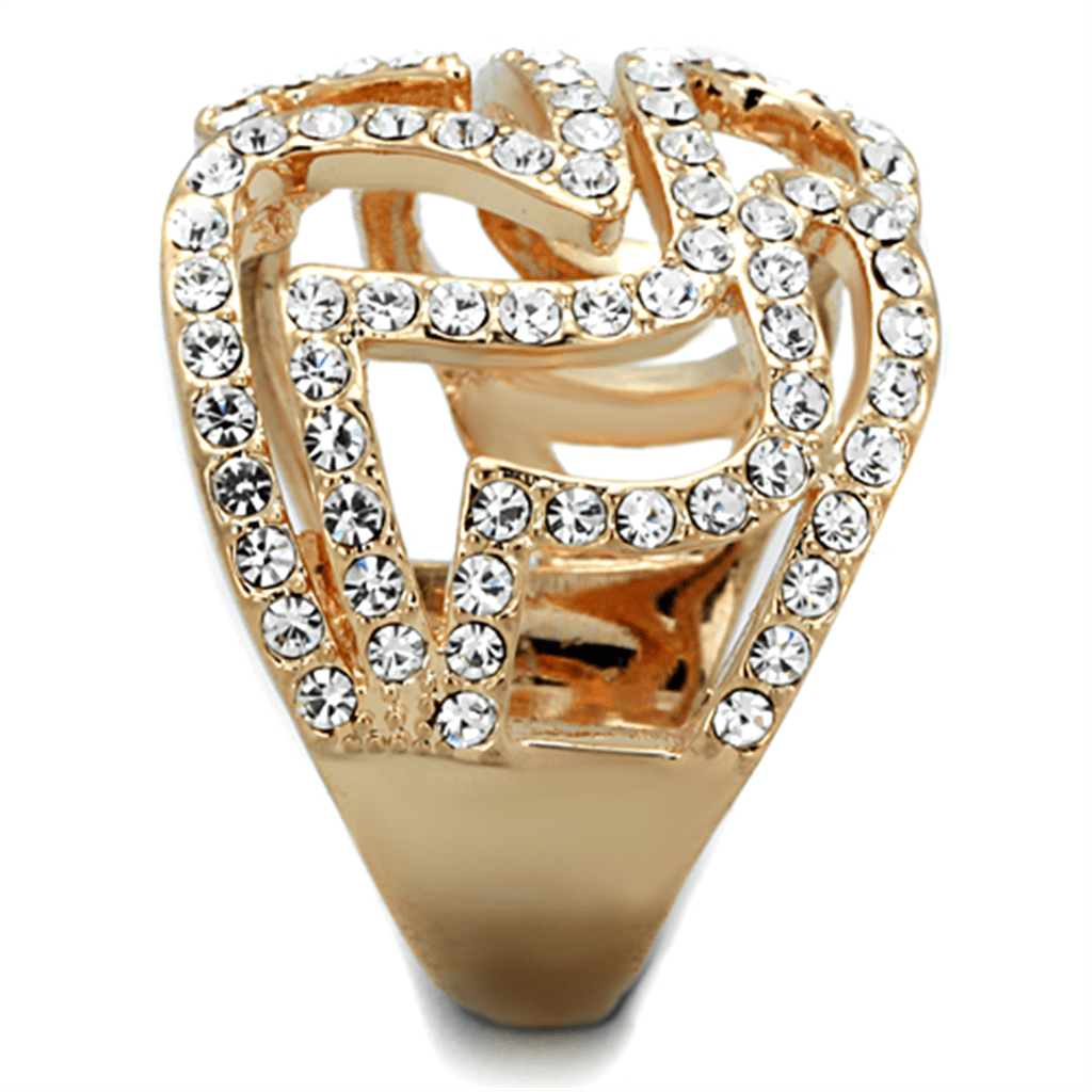 3W733 - Rose Gold Brass Ring with Top Grade Crystal  in Clear