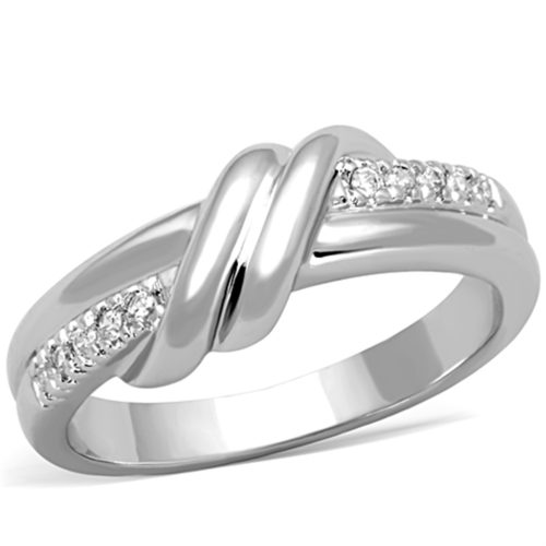 3W741 - Rhodium Brass Ring with AAA Grade CZ  in Clear