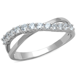 3W742 - Rhodium Brass Ring with AAA Grade CZ  in Clear