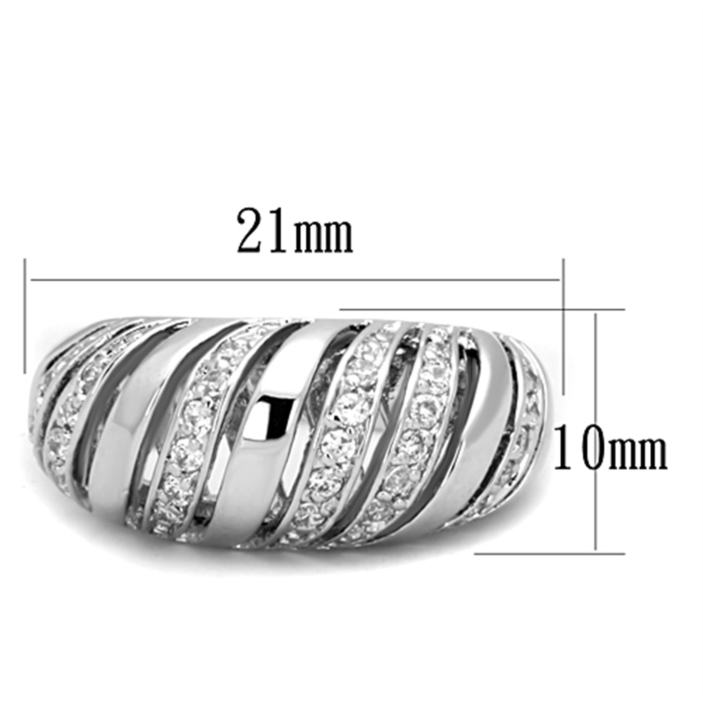 3W743 - Rhodium Brass Ring with AAA Grade CZ  in Clear