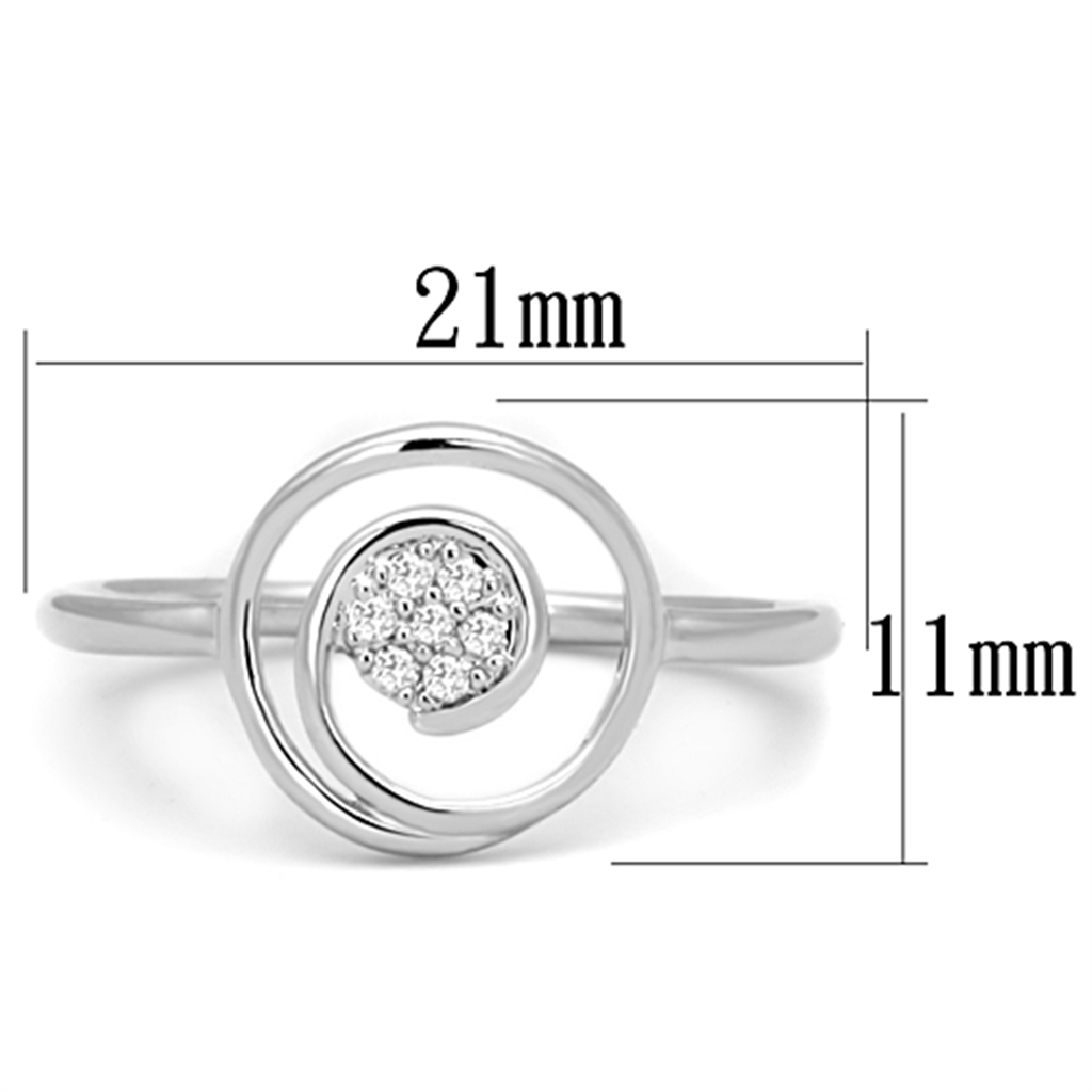 3W765 - Rhodium Brass Ring with AAA Grade CZ  in Clear