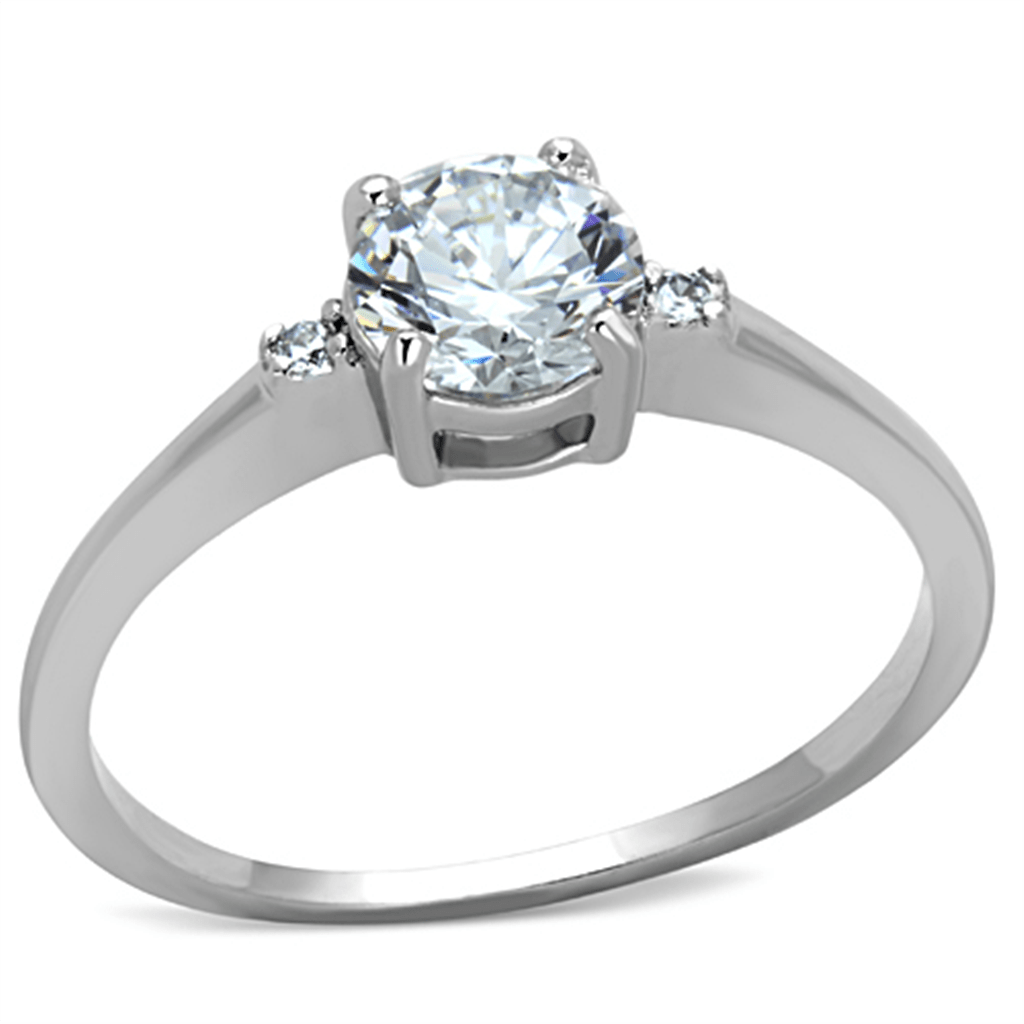 3W786 - Rhodium Brass Ring with AAA Grade CZ  in Clear