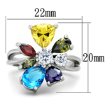 Jaime Cocktail Ring - Rhodium Brass, AAA CZ , Multi Color - 3W789