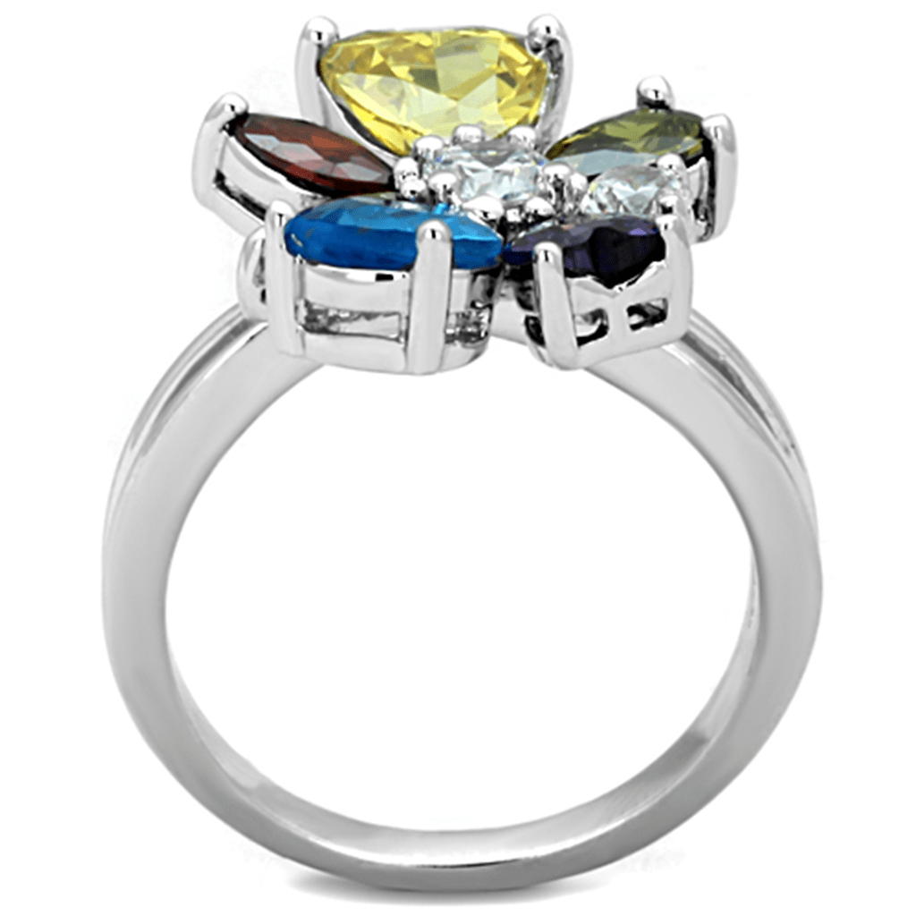 Jaime Cocktail Ring - Rhodium Brass, AAA CZ , Multi Color - 3W789