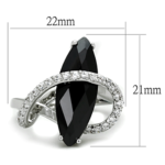 3W800 - Rhodium Brass Ring with AAA Grade CZ  in Jet