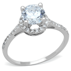 3W801 - Rhodium Brass Ring with AAA Grade CZ  in Clear