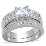 3W817 - Rhodium Brass Ring with AAA Grade CZ  in Clear