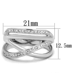 3W836 - Rhodium Brass Ring with AAA Grade CZ  in Clear