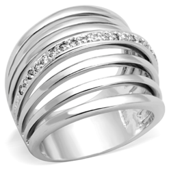 3W837 - Rhodium Brass Ring with AAA Grade CZ  in Clear