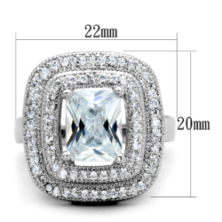 3W839 - Rhodium Brass Ring with AAA Grade CZ  in Clear