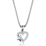 3W840 - Rhodium Brass Chain Pendant with AAA Grade CZ  in Clear