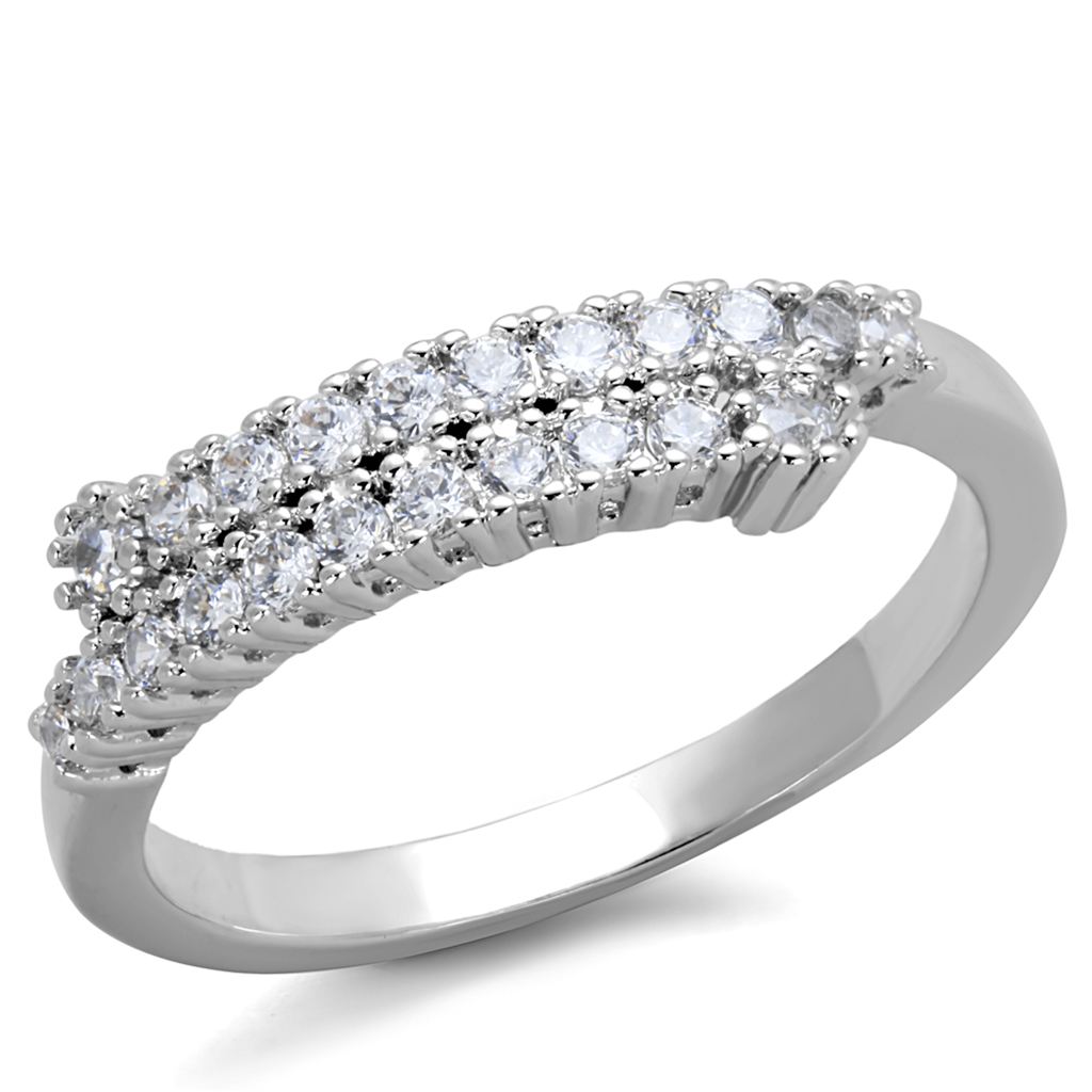 3W879 - Rhodium Brass Ring with AAA Grade CZ  in Clear