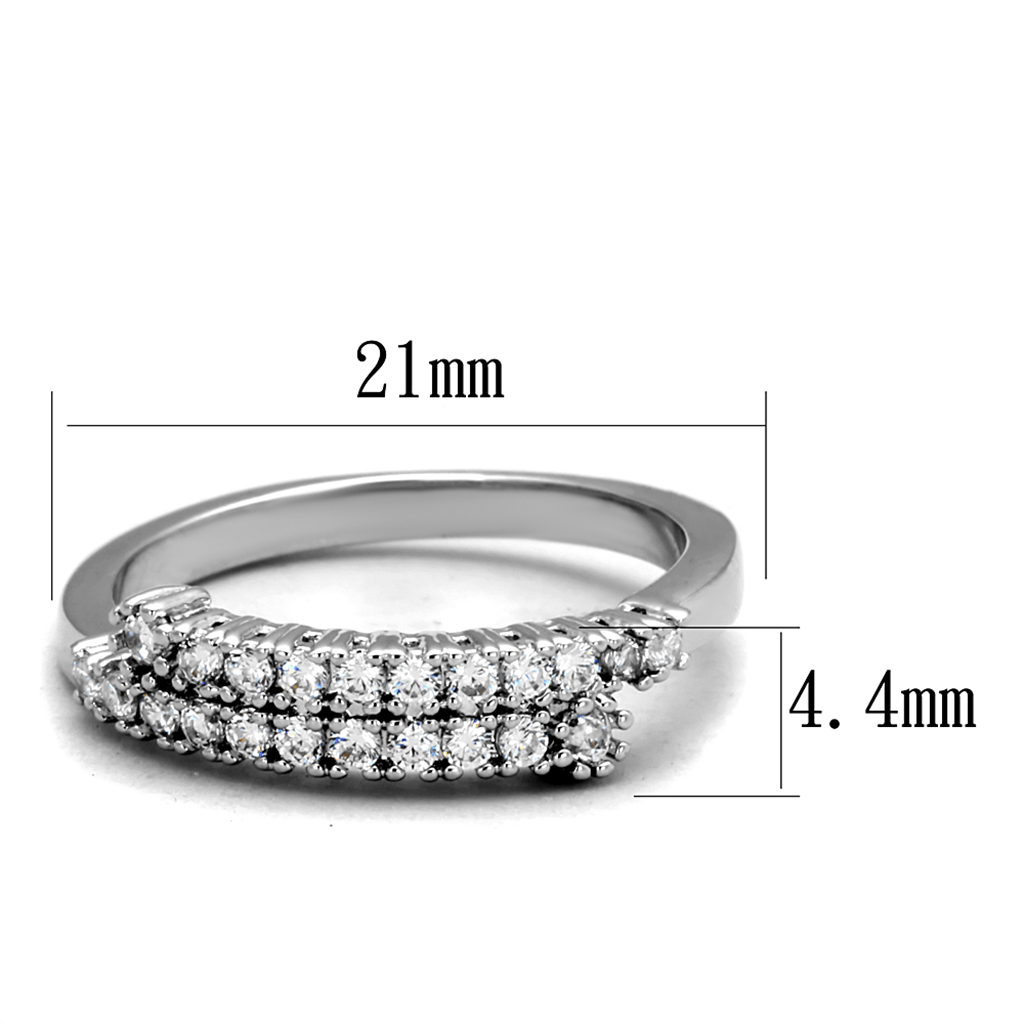 3W879 - Rhodium Brass Ring with AAA Grade CZ  in Clear