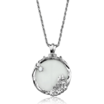 3W907 - Rhodium Brass Magnifier pendant with Top Grade Crystal  in Clear