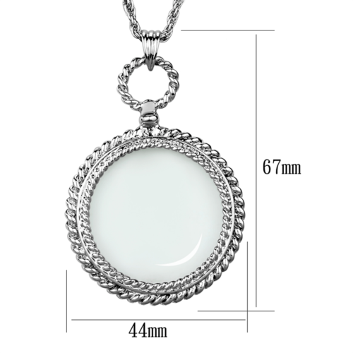 3W909 - Rhodium Brass Magnifier pendant with Synthetic Synthetic Glass in Clear