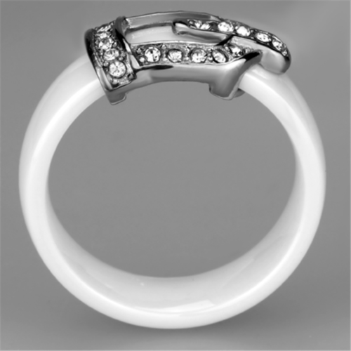 3W955 - High polished (no plating) Stainless Steel Ring with Ceramic  in White