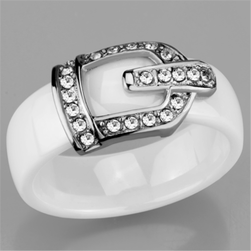 3W955 - High polished (no plating) Stainless Steel Ring with Ceramic  in White