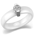 3W958 - High polished (no plating) Stainless Steel Ring with Ceramic  in White